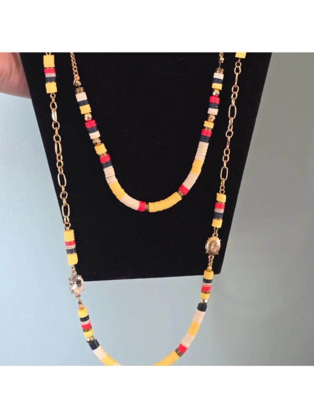 VTG Necklace Layered Beaded Long Gold-Tone Chain The Limited Nautical Yellow